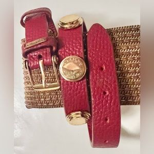 Henri Bendel Gold Tone Stud Red Leather Wrap bracelet